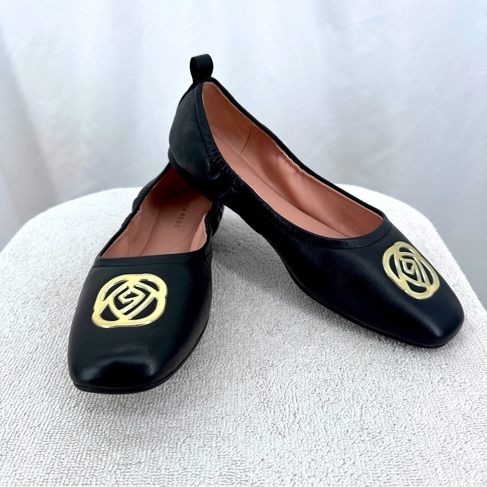 Taryn Rose Womens Rosie Leather Flats 8.5 Black Slip On Weatherproof